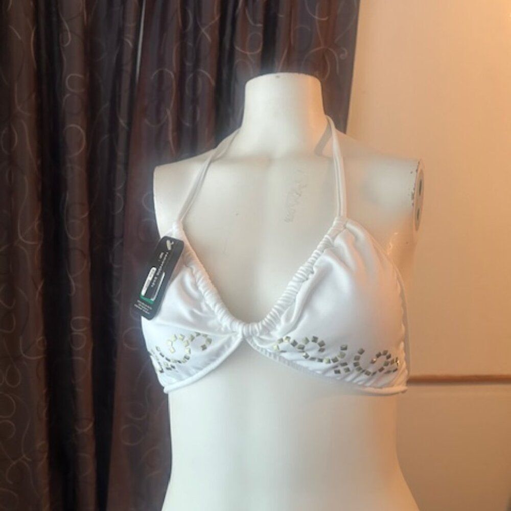 Mossimo White with Gold Studs triangle bikini top, size L